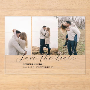 Elegant Trio Multi Photo Save the date Acrylic Invitations