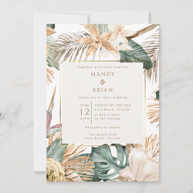 Elegant Tropical Beach Destination Wedding  Invitation (Front)