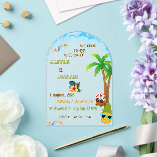 Elegant Tropical Beach Hawaii Acrylic Wedding Invitations