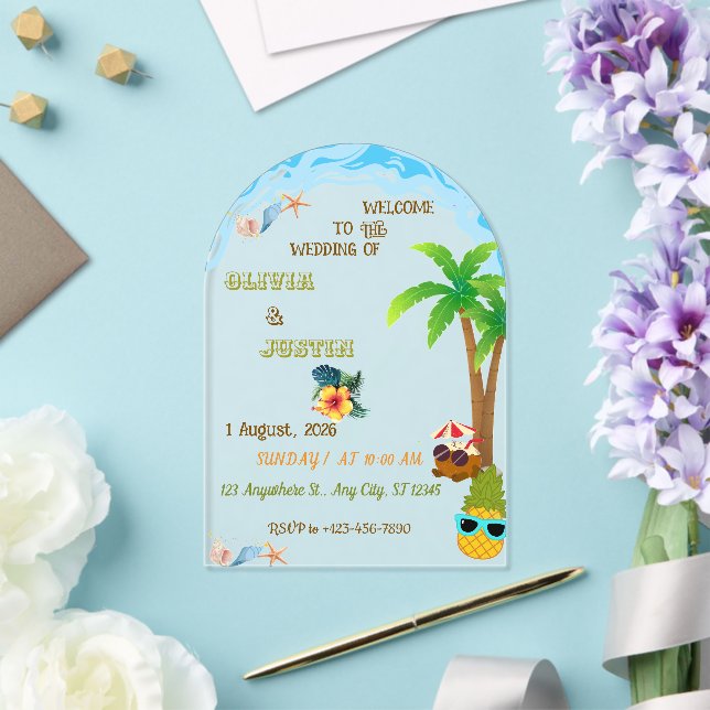 Elegant Tropical Beach Hawaii Acrylic Wedding Invitations (Insitu (Wedding))