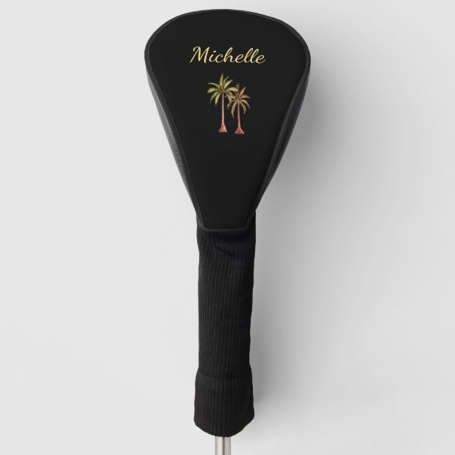 Elegant Tropical Beach Palm Trees Black Golf Head Cover (Front)