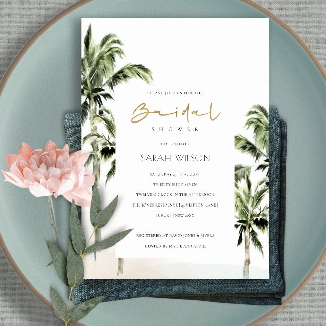 Elegant Tropical Beach Palm Trees Bridal Shower Invitation (Creator Uploaded)