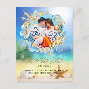 Elegant Tropical Beach Photo Wedding Announcement Postcard