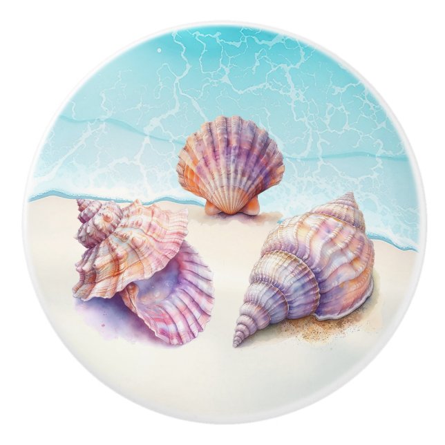Elegant Tropical Beach Seashells Pearls Nautical Ceramic Knob (Front)