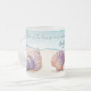 Elegant Tropical Beach  Seashells Pearls Nautical  Frosted Glass Coffee Mug