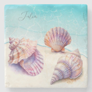 Elegant Tropical Beach Seashells Pearls Nautical Stone Coaster