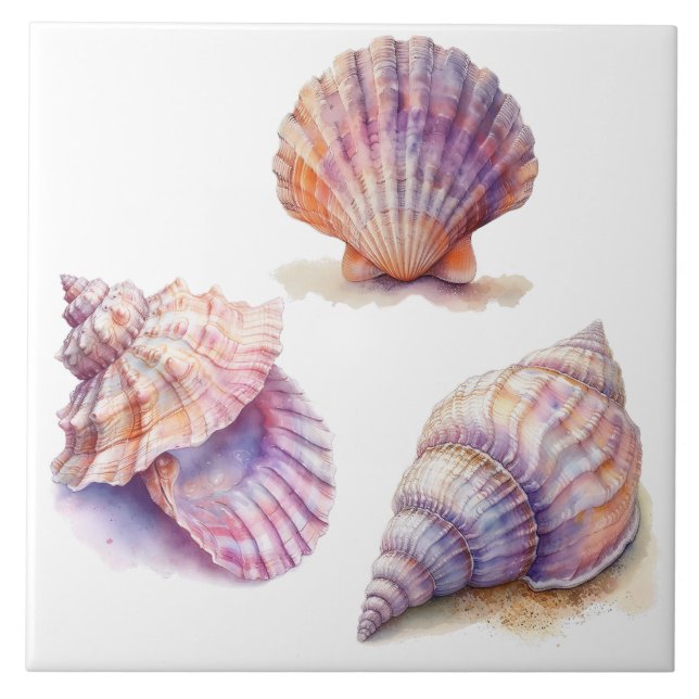 Elegant Tropical Beach Seashells Pearls Nautical Tile (Front)