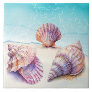 Elegant Tropical Beach Seashells Pearls Nautical Tile