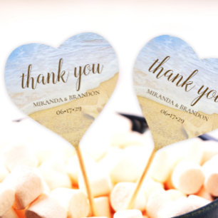 Elegant Tropical Beach Starfish Wedding Thank You Heart Sticker