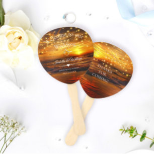 Elegant Tropical Beach String Lights Wedding Favou Hand Fan