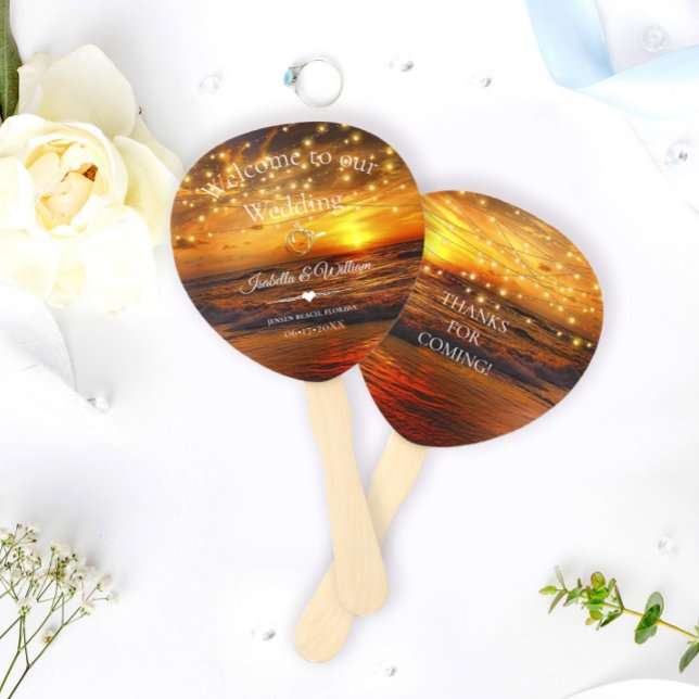 Elegant Tropical Beach String Lights Wedding Favou Hand Fan (Creator Uploaded)