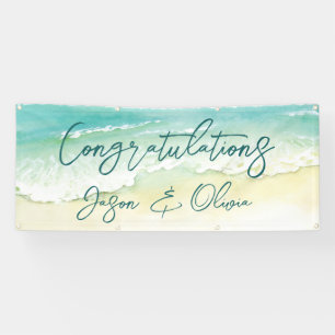 Elegant Tropical Beach Wedding Congratulations Banner