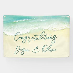 Elegant Tropical Beach Wedding Congratulations Banner