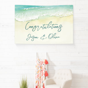 Elegant Tropical Beach Wedding Congratulations Banner