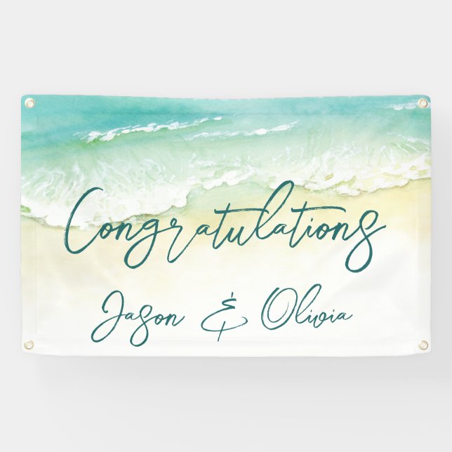 Elegant Tropical Beach Wedding Congratulations Banner (Horizontal)