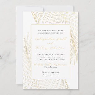 Elegant Tropical Beach Wedding Gold Invitation