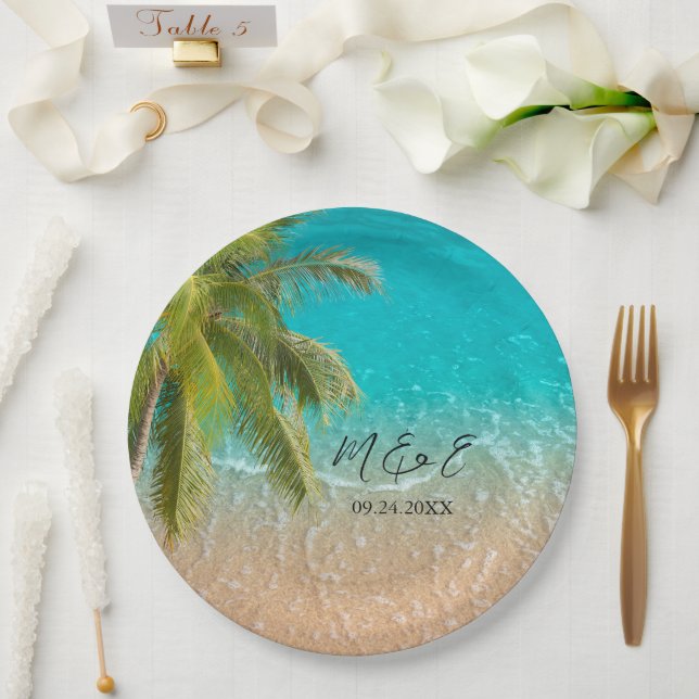 Elegant Tropical Beach Wedding Paper Plate (Wedding)