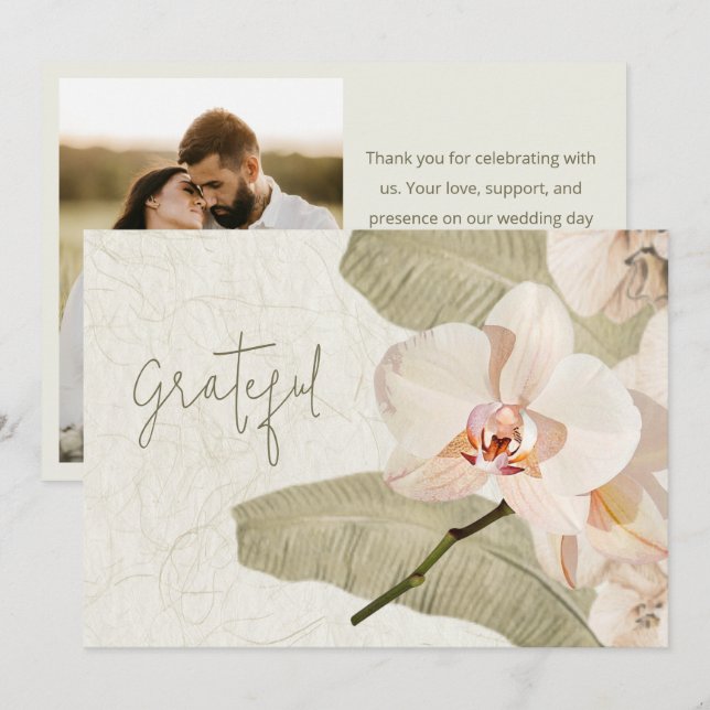 Elegant Tropical Beach Wedding Photo Thank You Card (Front/Back)