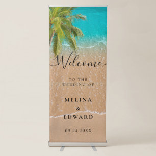Elegant Tropical Beach Wedding Welcome Retractable Banner