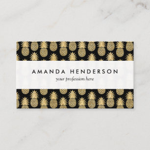 Elegant Tropical Black and Gold Pineapple Pattern Business Card