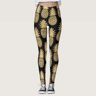 Elegant Tropical Black and Gold Pineapple Pattern Leggings