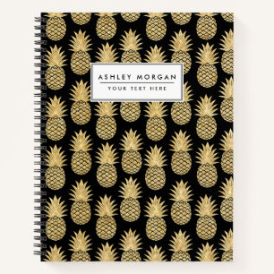 Elegant Tropical Black and Gold Pineapple Pattern Notebook