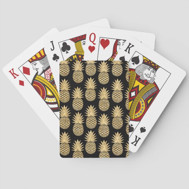 Elegant Tropical Black and Gold Pineapple Pattern Playing Cards (Back)