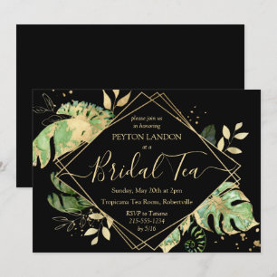 Elegant Tropical Black & Gold Bridal Shower Tea In Invitation