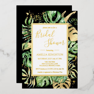 Elegant Tropical Black & Gold Modern Bridal Shower