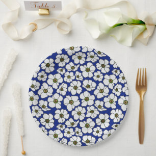 Elegant Tropical Blue And White Floral  Paper Plate