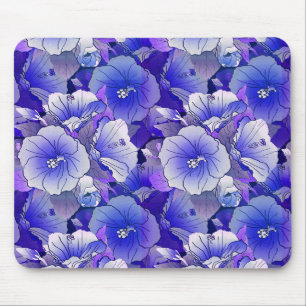 Elegant Tropical Blue And White Hibiscus Flower Mouse Mat