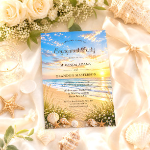 Elegant Tropical Blue Ocean Beach Engagement Party Invitation