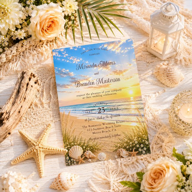 Elegant Tropical Blue Ocean Waves Beach Wedding Invitation (Creator Uploaded)