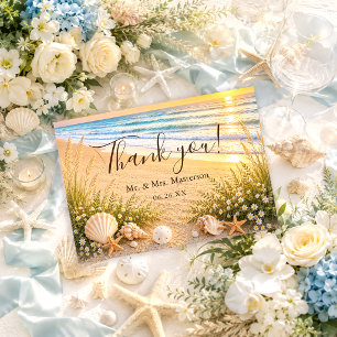 Elegant Tropical Blue Ocean Waves Beach Wedding Thank You Card