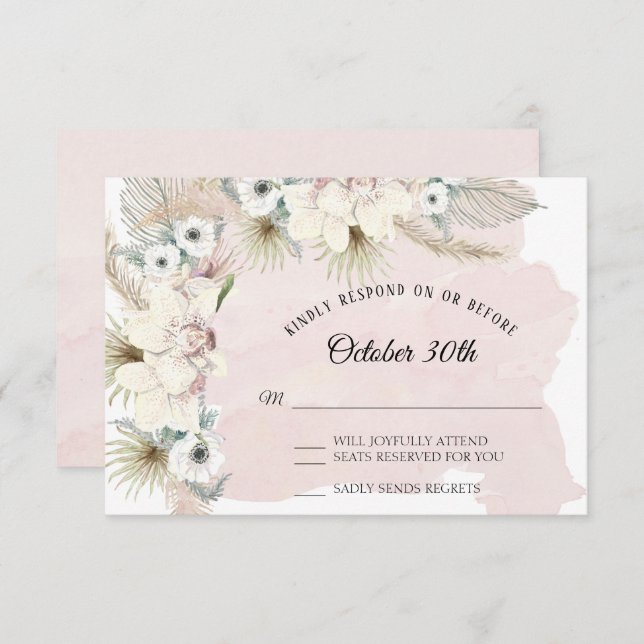 Elegant Tropical Boho Floral Earthy Faded Greenery Invitation (Front/Back)
