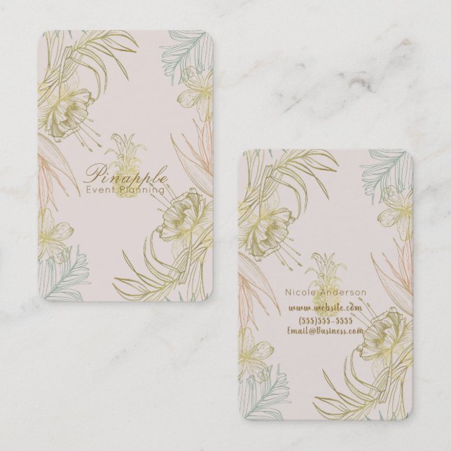 Elegant Tropical Botanical Floral Gold Blush Chic Business Card (Front/Back)