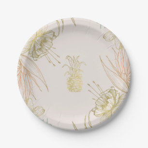 Elegant Tropical Botanical Floral Gold Blush Paper Plate