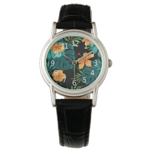 Elegant Tropical Botanical Floral & Leaves Art Watch