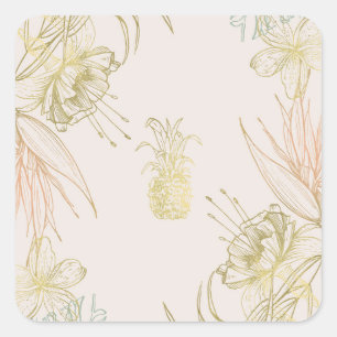 Elegant Tropical Botanical Floral Leaves Wedding Square Sticker