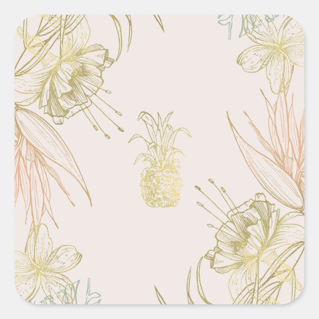 Elegant Tropical Botanical Floral Leaves Wedding Square Sticker (Front)