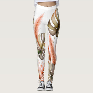 Elegant Tropical Botanical Foliage Watercolor  Leggings