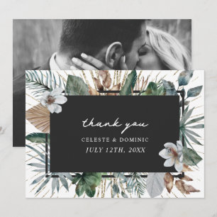 Elegant Tropical Botanical Wedding Photo Thank You Card