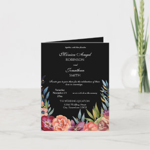 Elegant Tropical Burgundy Black Wedding Folded Invitation