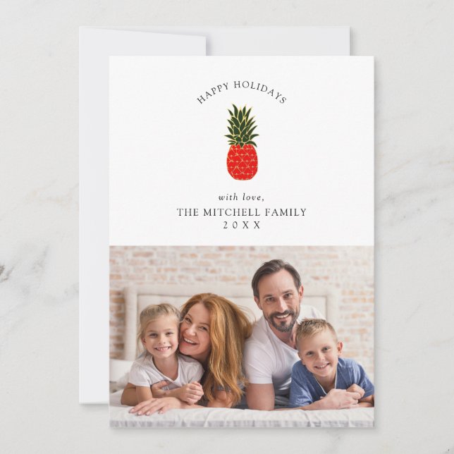 Elegant Tropical Christmas Pineapple | Photo Holiday Card (Front)