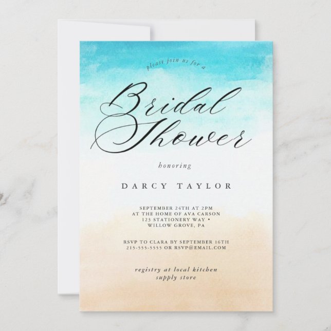 Elegant Tropical Coastal Bridal Shower Invitation (Front)