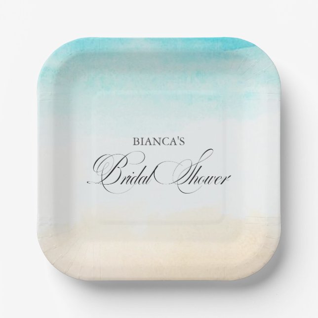 Elegant Tropical Coastal Bridal Shower Paper Plate (Front)