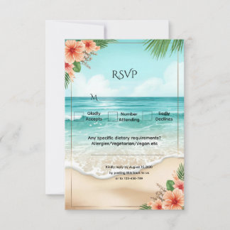 Elegant Tropical Coastal Hawaiian Beach Wedding RSVP Card