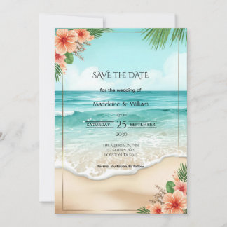 Elegant Tropical Coastal Hawaiian Beach Wedding Save The Date