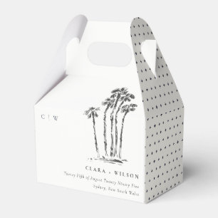 Elegant Tropical Coastal Palm Tree Sketch Wedding Favour Box