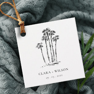 Elegant Tropical Coastal Palm Tree Sketch Wedding Favour Tags